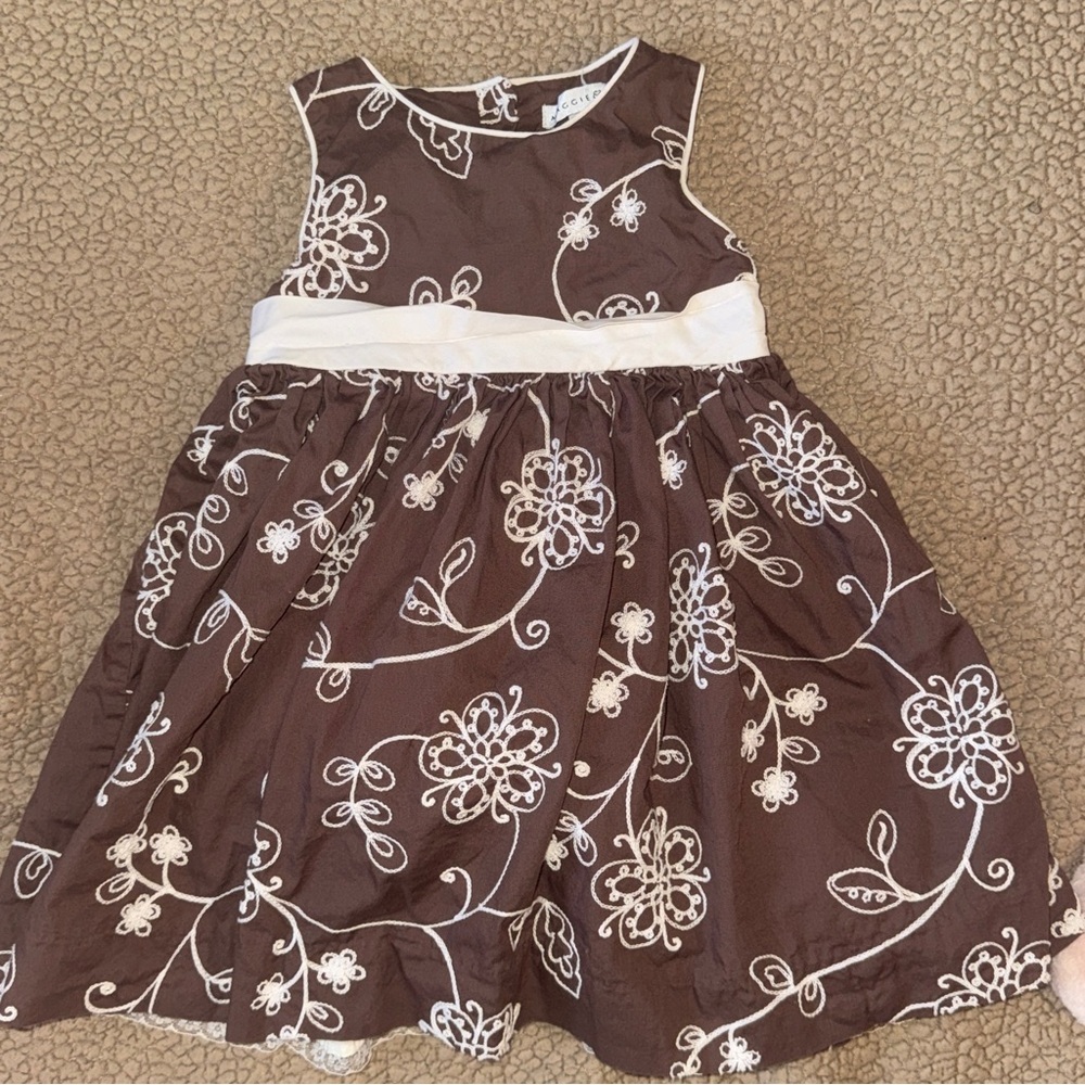 Maggie & Zoe Brown and White Embroidered Floral Toddler Dress 2T​